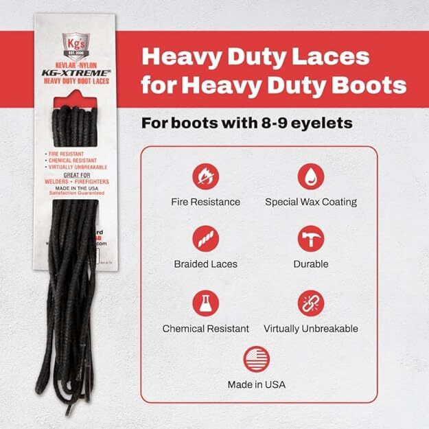 KG’s Boot Guard KG-EXTREM made w/Kevlar Heavy Duty Chemical & Fire Re Boot Laces