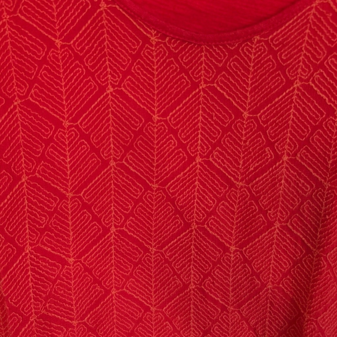 Lucky Brand Boho Casual Red Textured Geometric Diamond Short Sleeve Women’s XS