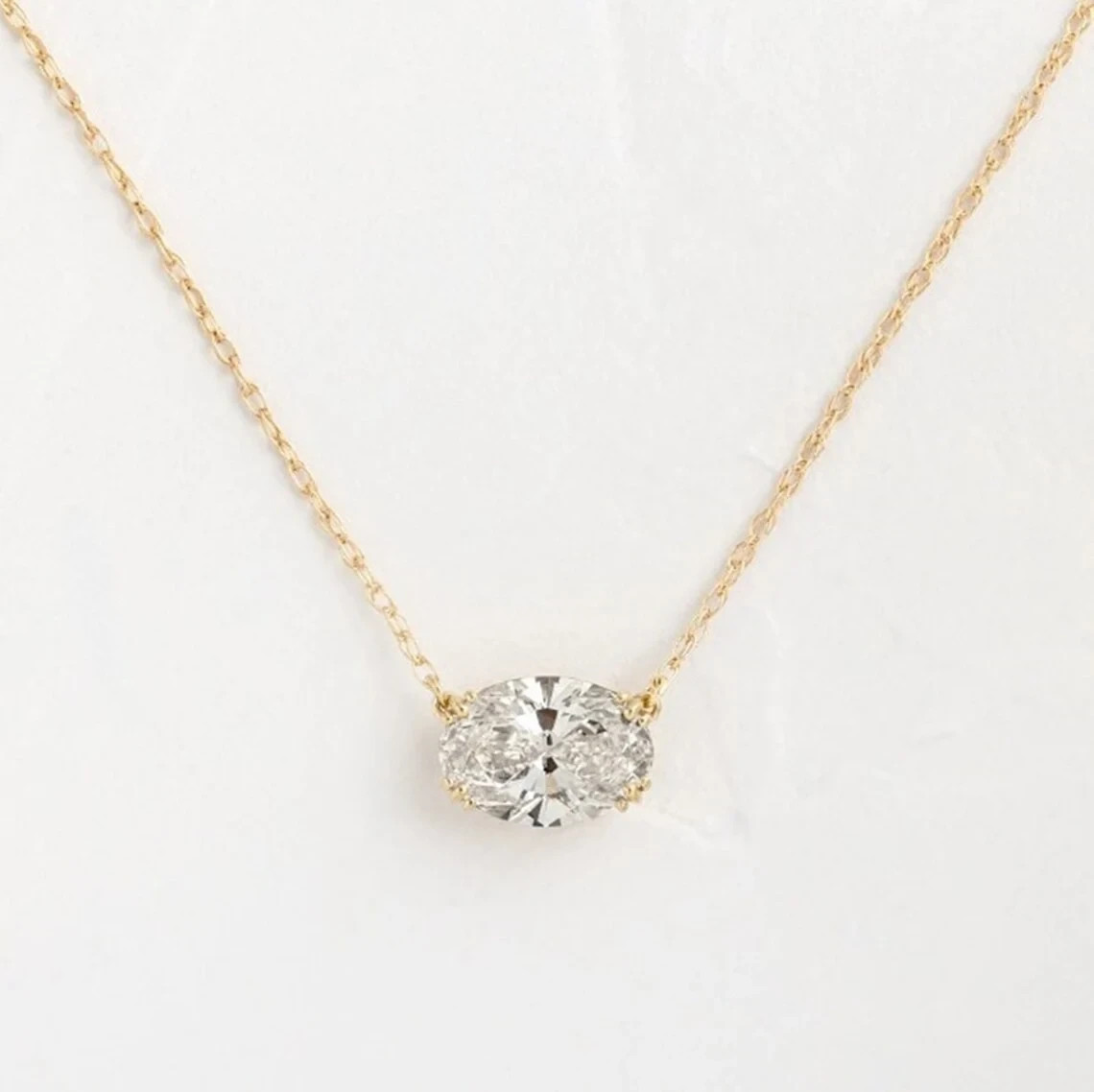 Oval Cut lab Created Diamond Solitaire Pendant Necklace 14K Yellow Gold Plated