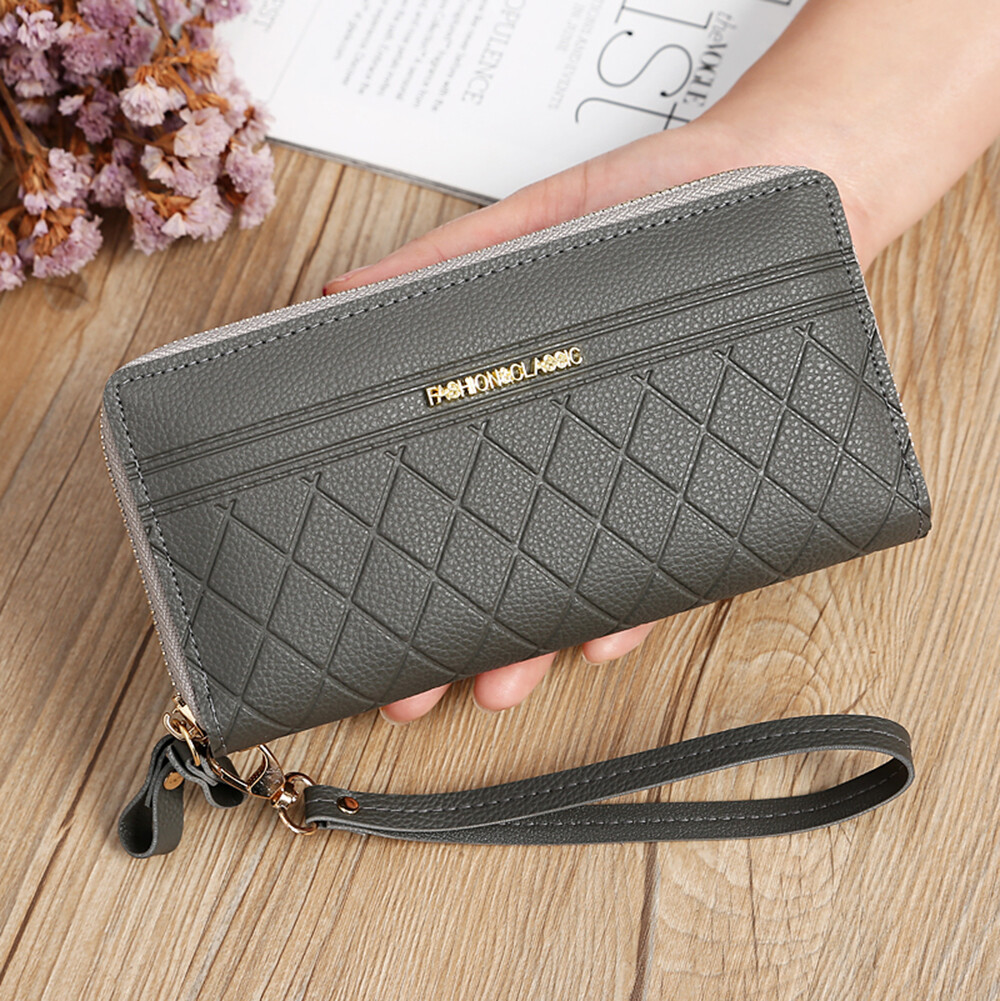Women‘s Large Capacity Leather Wristlet Clutch Wallet Long Cell Phone Bag Zipper