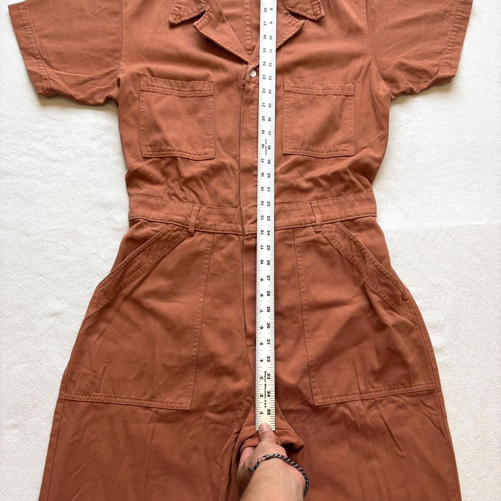 Big Bud Press Orange Rust Short Sleeve Jumpsuit M Pockets Elastic Waist Cotton
