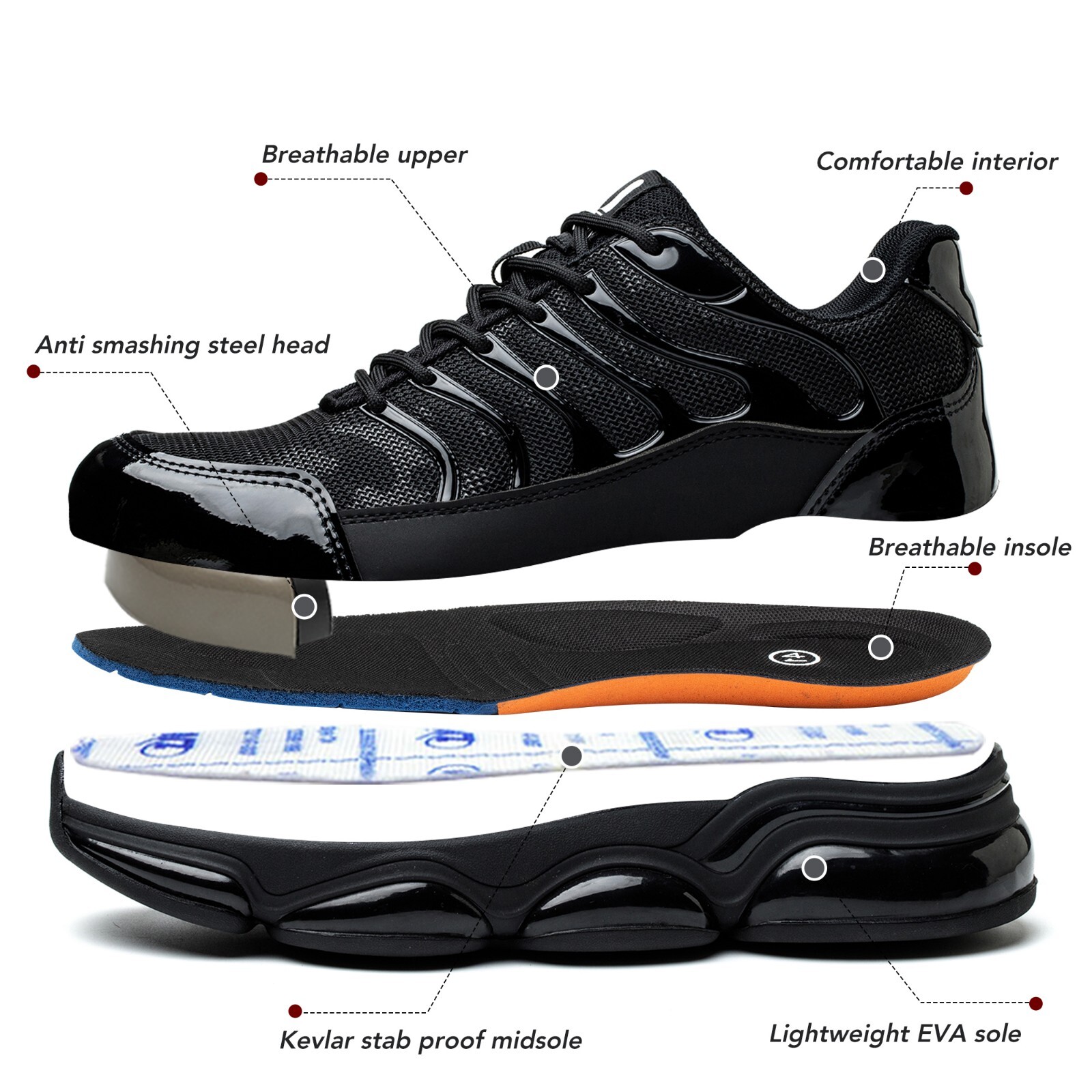 Mens Waterproof Work Boots Steel Toe Safety Shoes Indestructible Non Slip