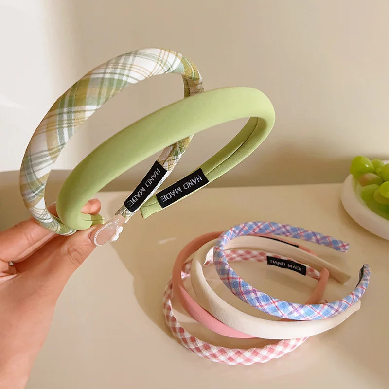 1/2/3pcs Spring Summer Women Solid Color Head Hoop Princess Girls Sweet Plaid Cl