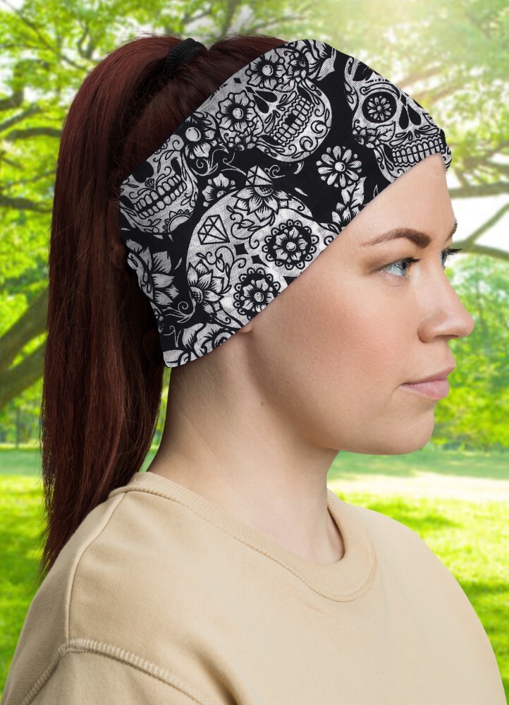 Sugar Skull Headscarf Tube Biker Face Cover Mask Neck Gaiter Bandana Balaclava