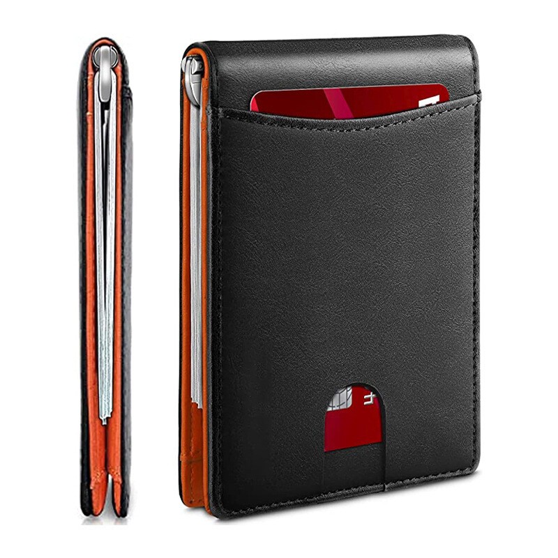 Mens Slim Wallet RFID Blocking Bifold Wallets for Men Minimalist Genuine Leather