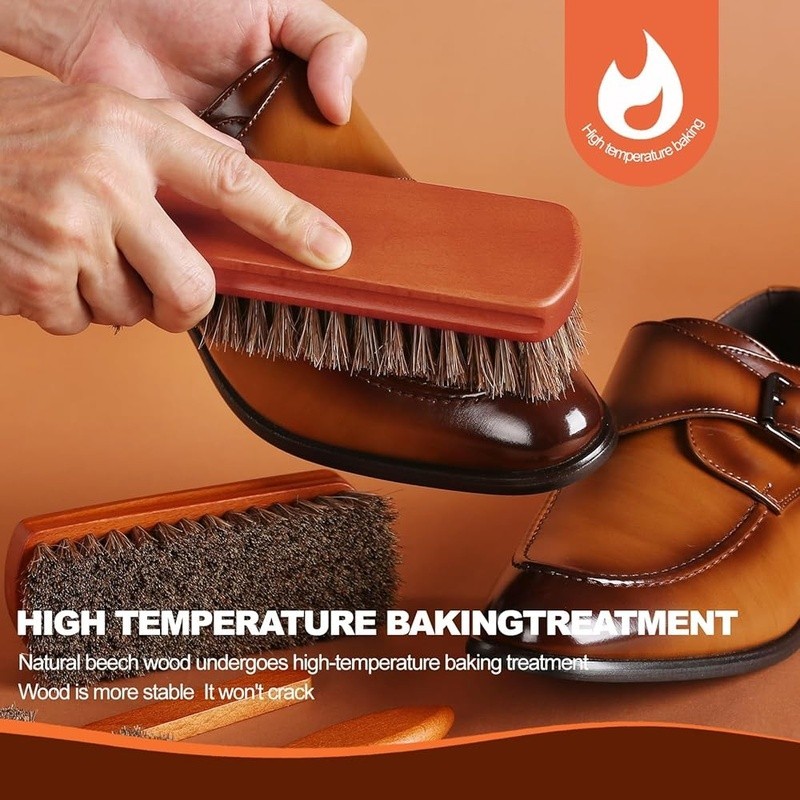 4-Piece Professional Horsehair Shoe Polish Brush Set Leather Care Cleaning New