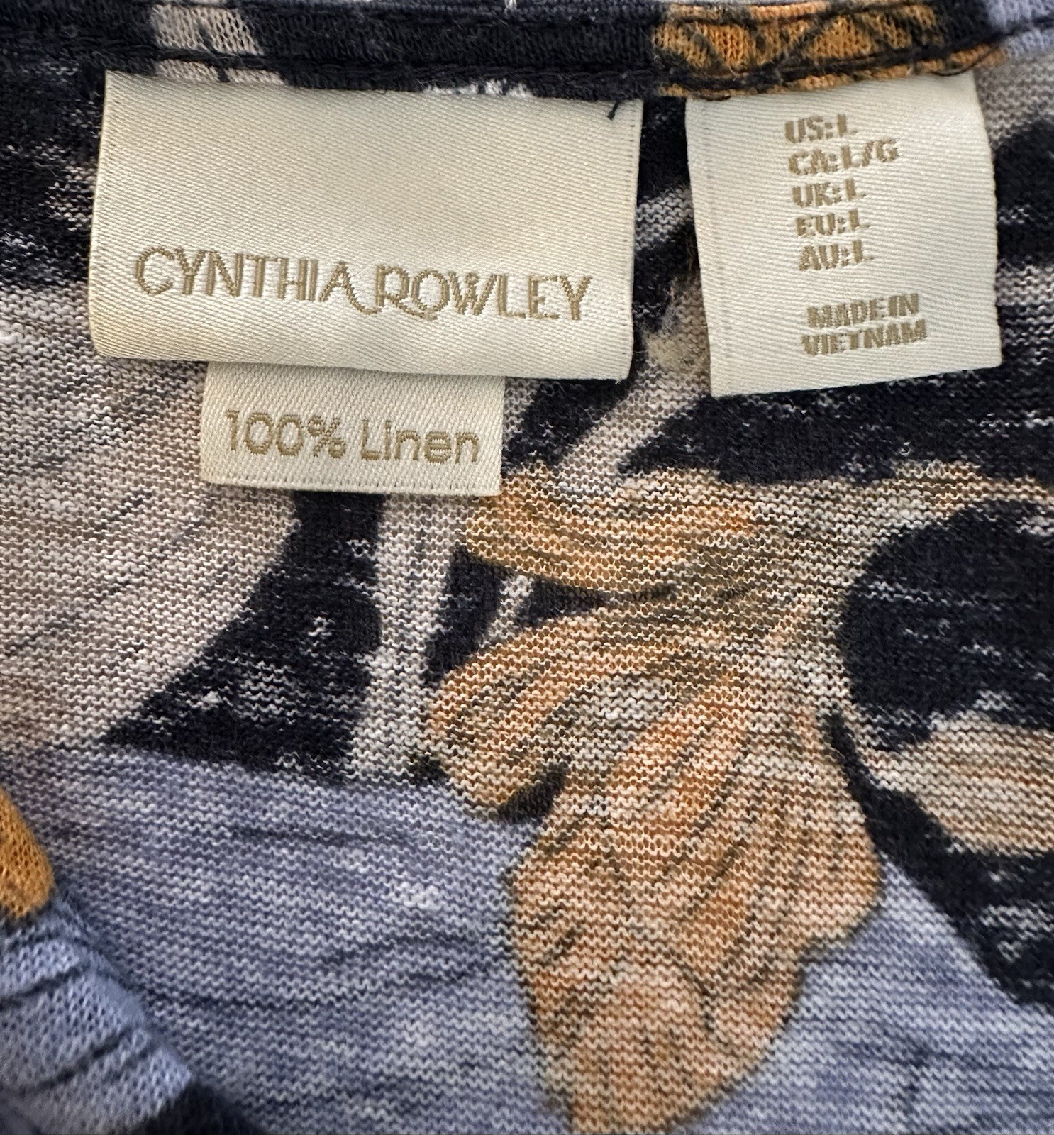 Cynthia Rowley Linen Blue Iris Pattern Loose Fit Top Size Lg