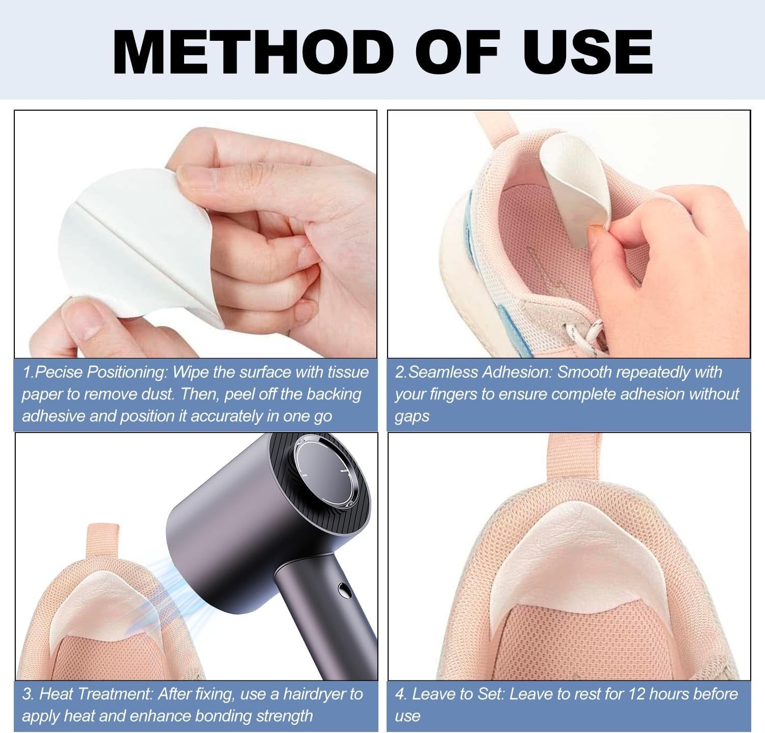 Shoe Heel Repair, 4 Pairs Self-adhesive Inside Shoe Patches Kit For Repair Holes