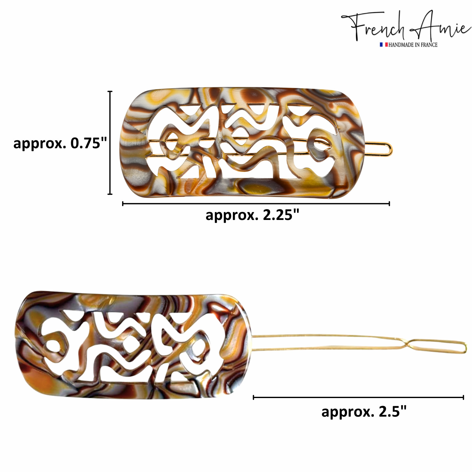 French Amie Swirls 2 ¼” Celluloid Handmade Tige Boule Snap Hair Clips for Women