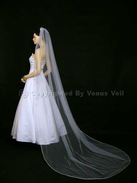 1T White Bridal Cathedral Length Pencil Edge Wedding Veil