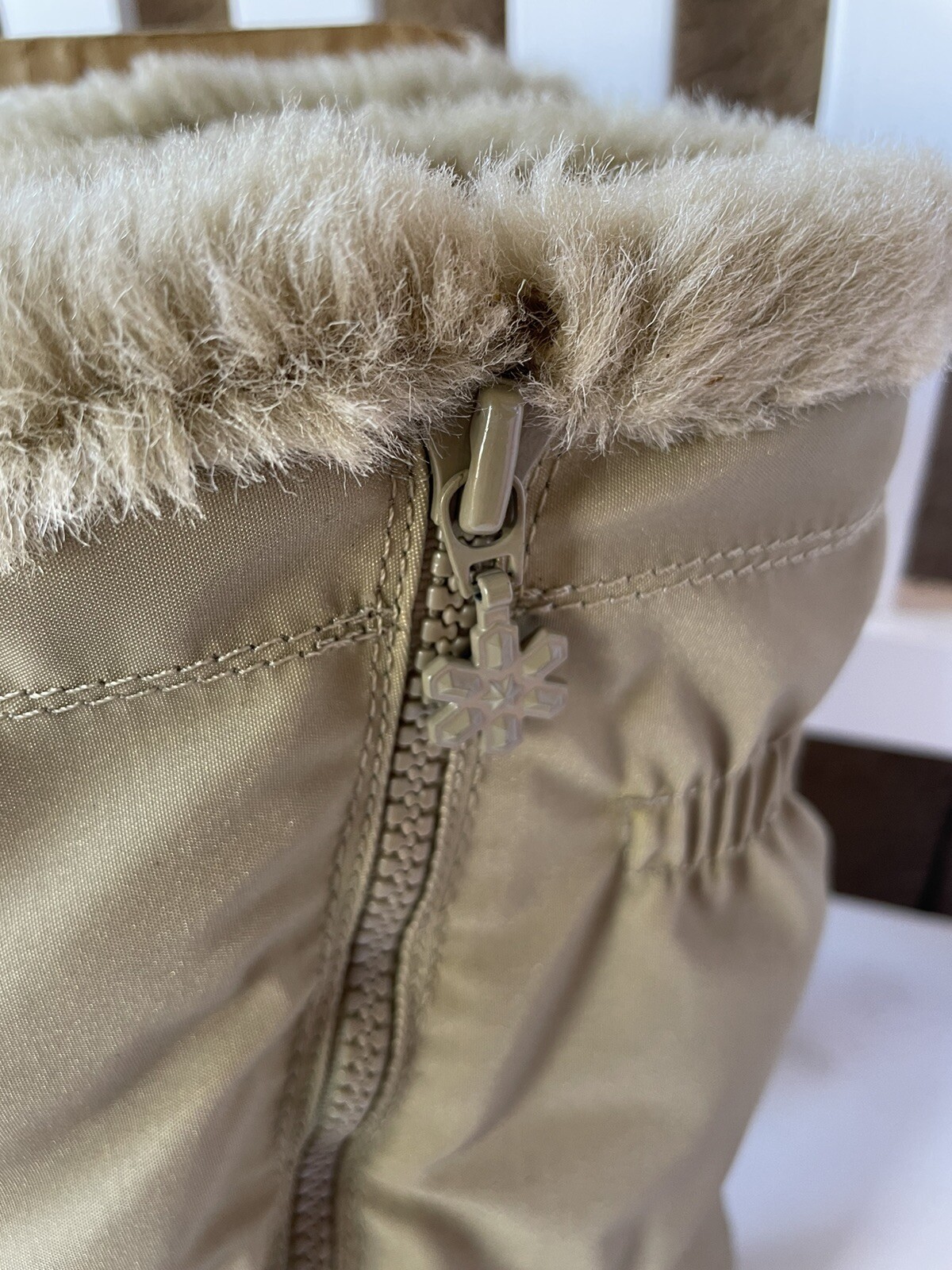 AJ Valenci Icicle Round Toe Mid Calf Faux Fur Collar Zip Winter Boots Tan SZ-8.5