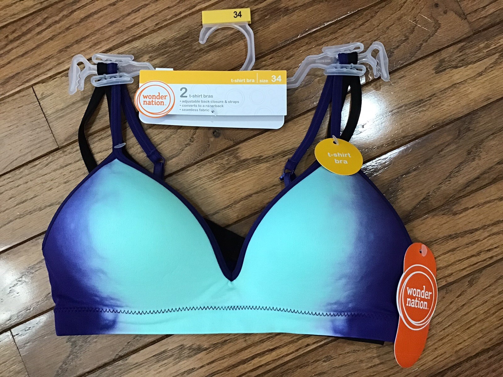 NWT Wonder Nation PL140 2 Pack No Wire Size 34 T-shirt Bras, Convertible (A6)