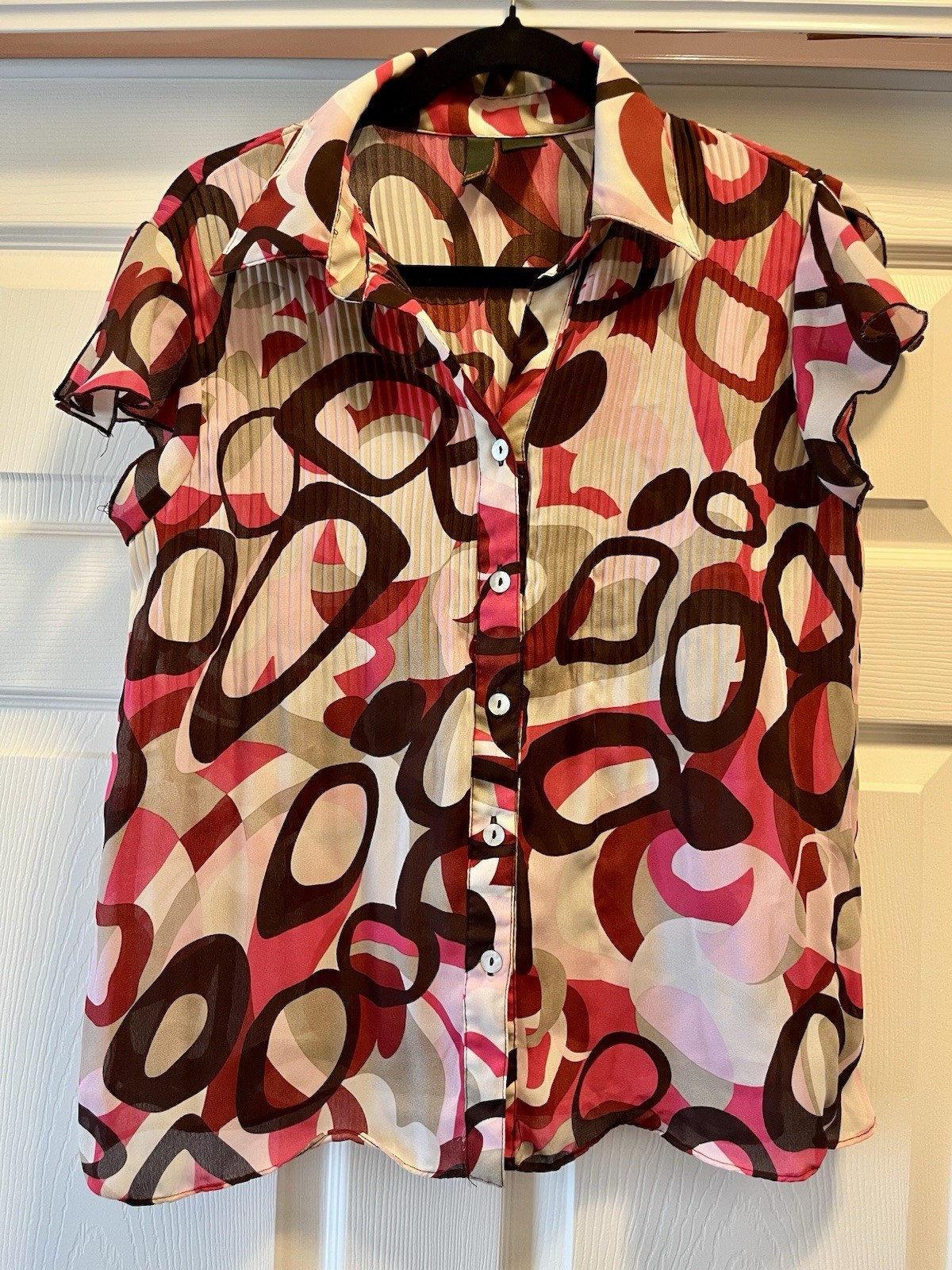 Sere Nade Women’s M Sheer Chiffon Abstract Multicolor Collared Button-Up Blouse