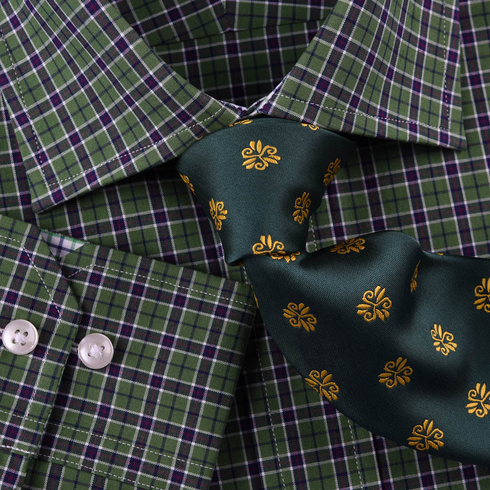 Dark Forest Green Checkered Dress Shirt Men’s Formal Business Sexy Polo Design