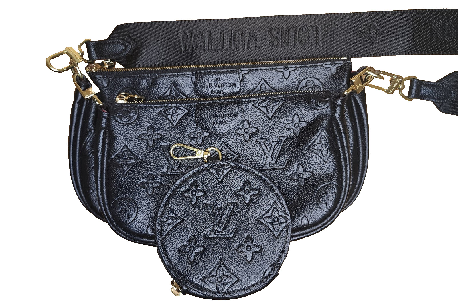 Louis Vuitton Multi Pochette Shoulder Bag Black Leather
