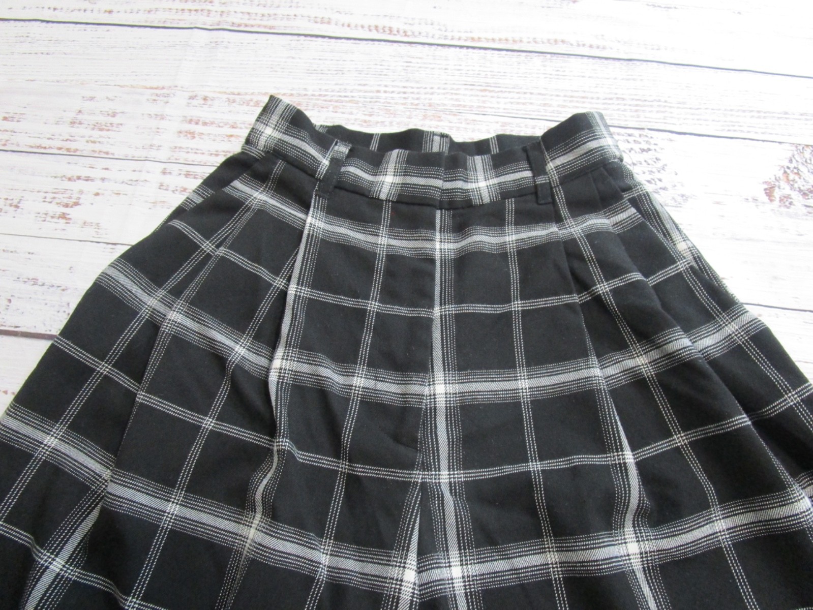 Garage Black White Plaid Checkered Wide Leg Pleated Casual Work Pants Womens XS