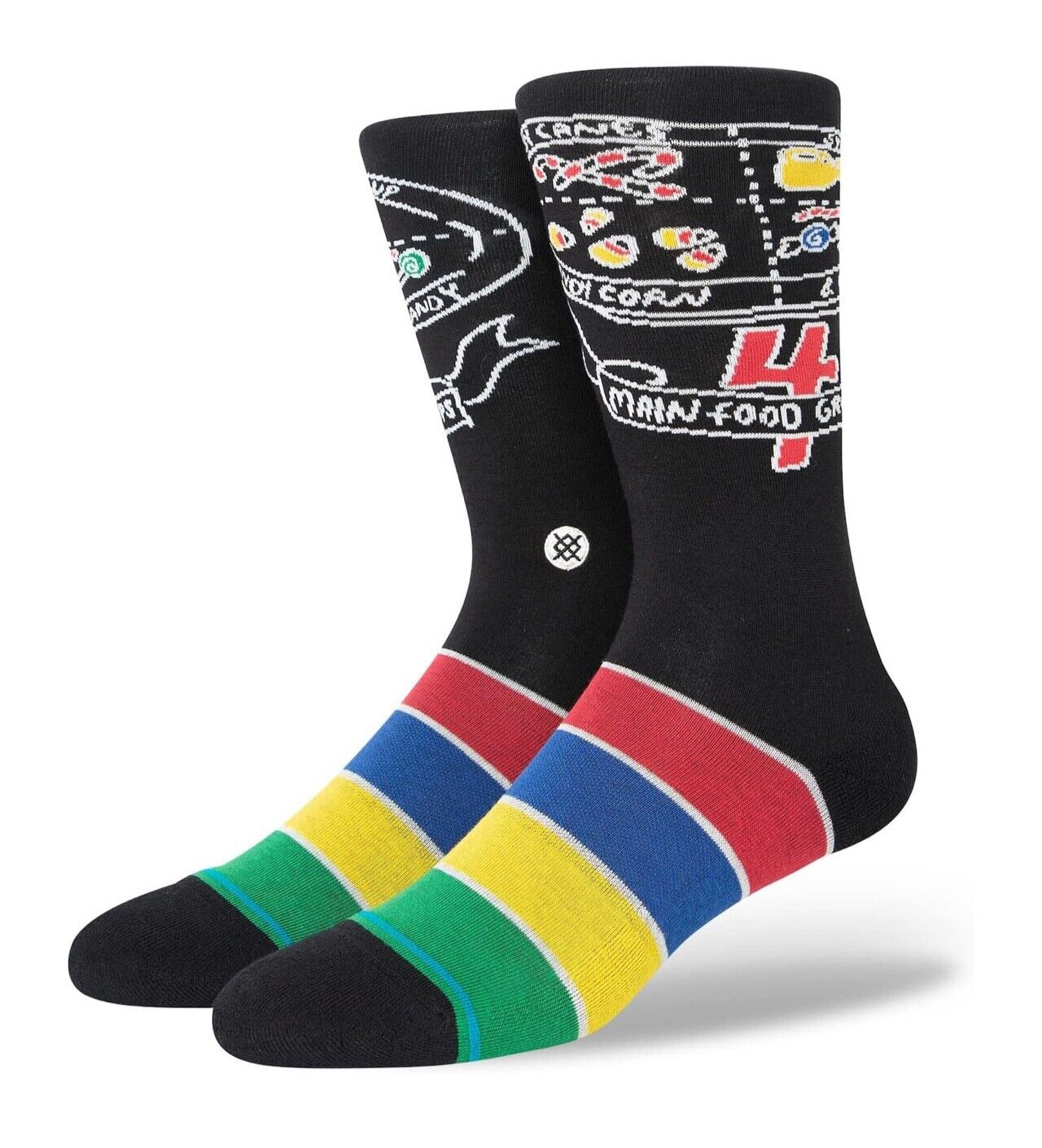 Stance Adult Black Crew Cotton Cushion WB Elf Food Groups Casual Socks Sz L 9-13