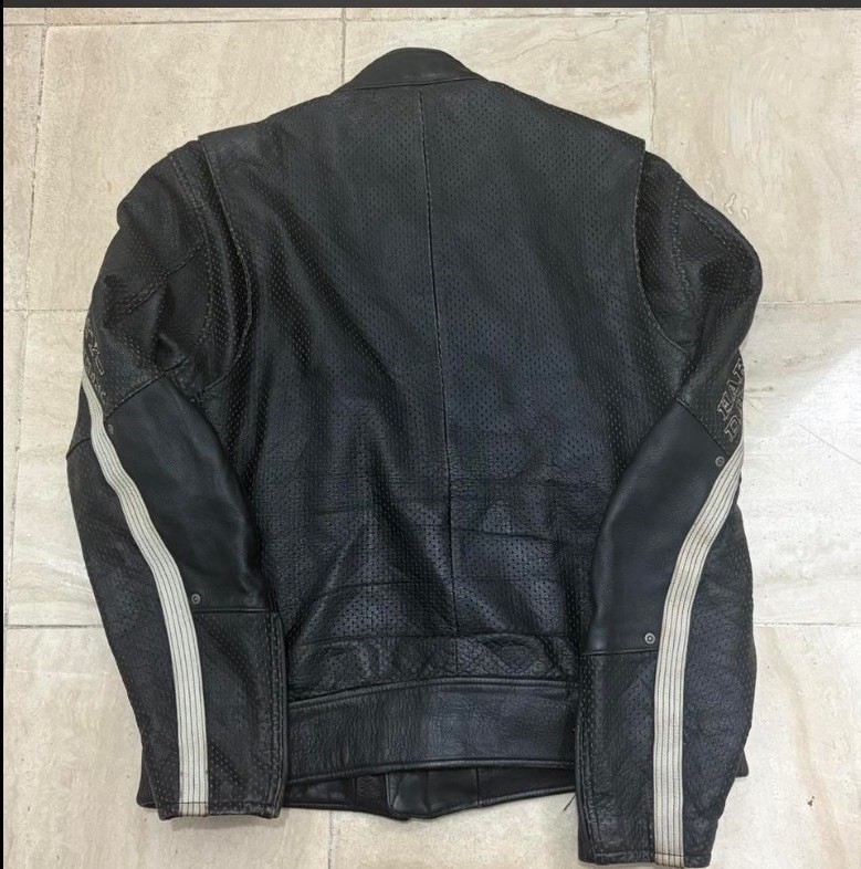 Harley-Davidson Perforated Genuine Leather Moto Jacket XXL Black White Stripe