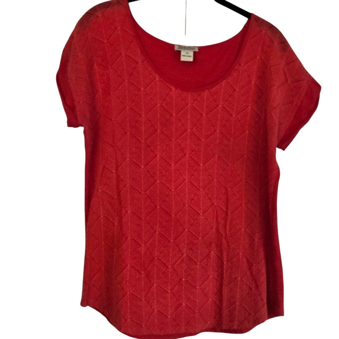 Lucky Brand Boho Casual Red Textured Geometric Diamond Short Sleeve Women’s XS