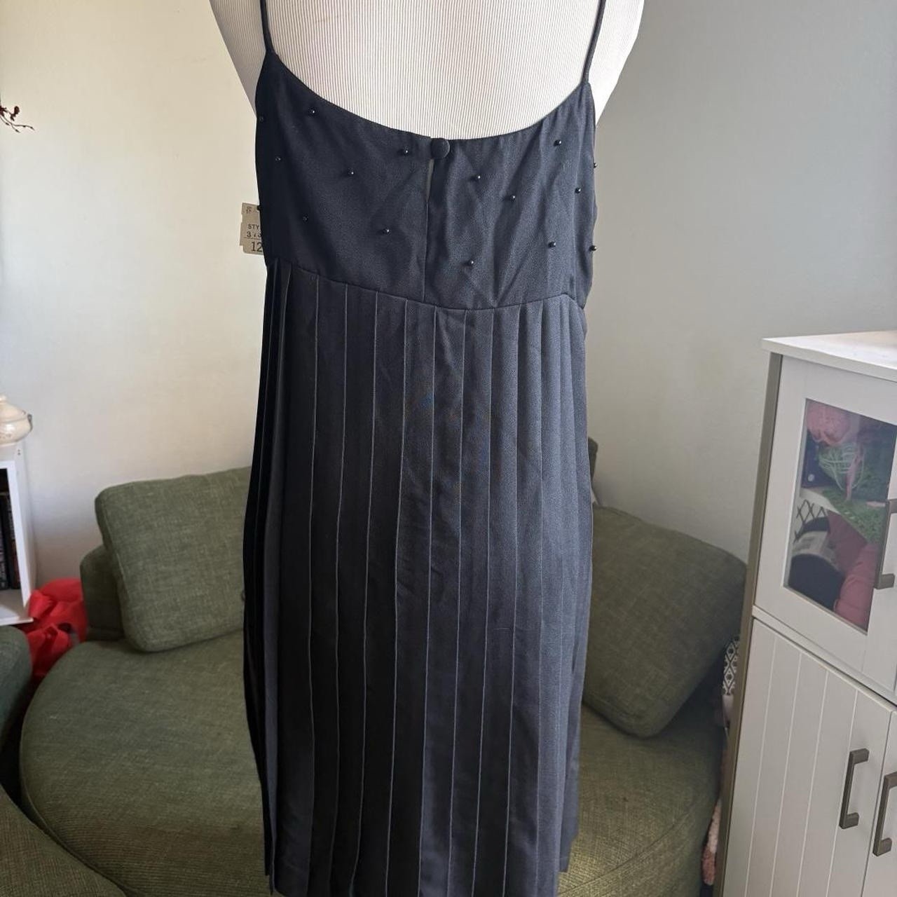 Vintage Black Beaded Mini Dress Pleated Slip Babydoll, 90s, fairy, grunge, goth