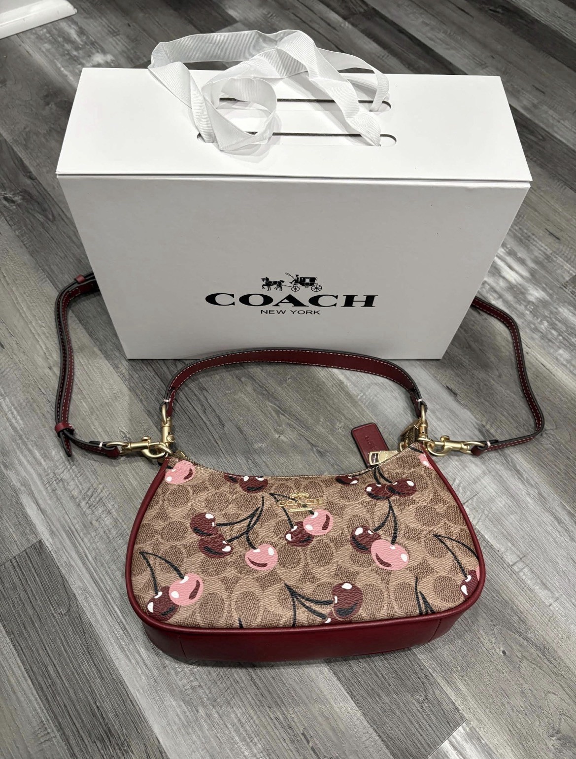 Coach Signature Cherry Print Small Shoulder/Crossbody Bag w/ Strap