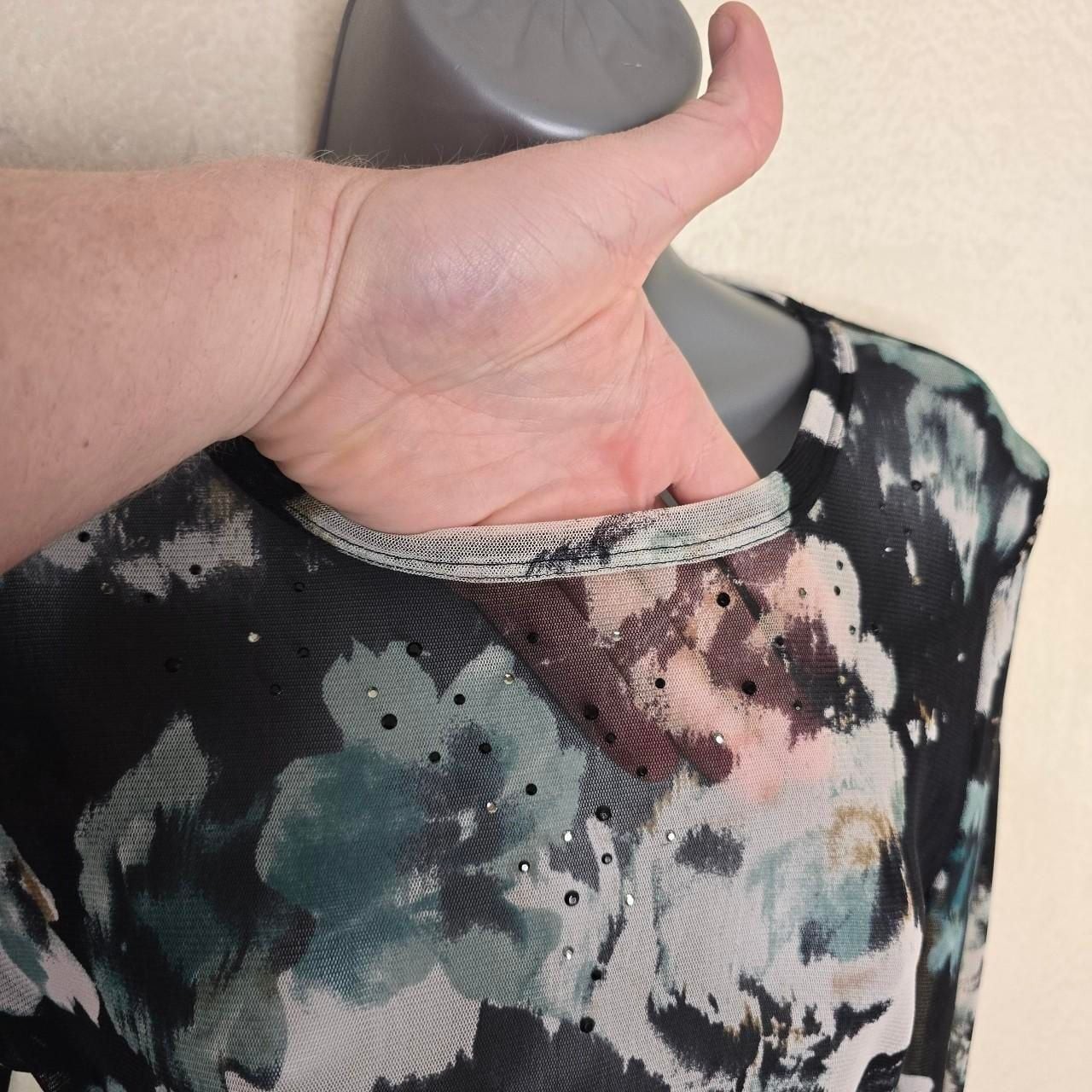 Karen Kane Abstract Floral Sheer Mesh Rhinestone Accent Top