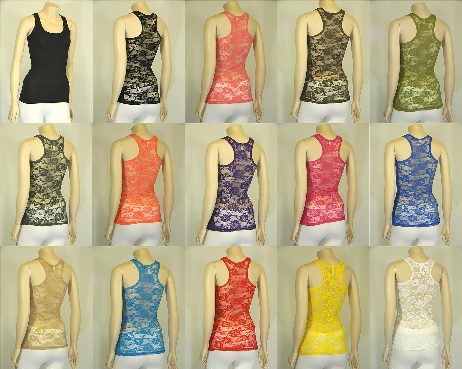 NEW SEXY Lace Racerback Ribbed Solid Tank Top Cami Sleeveless Shirts Cotton/Poly
