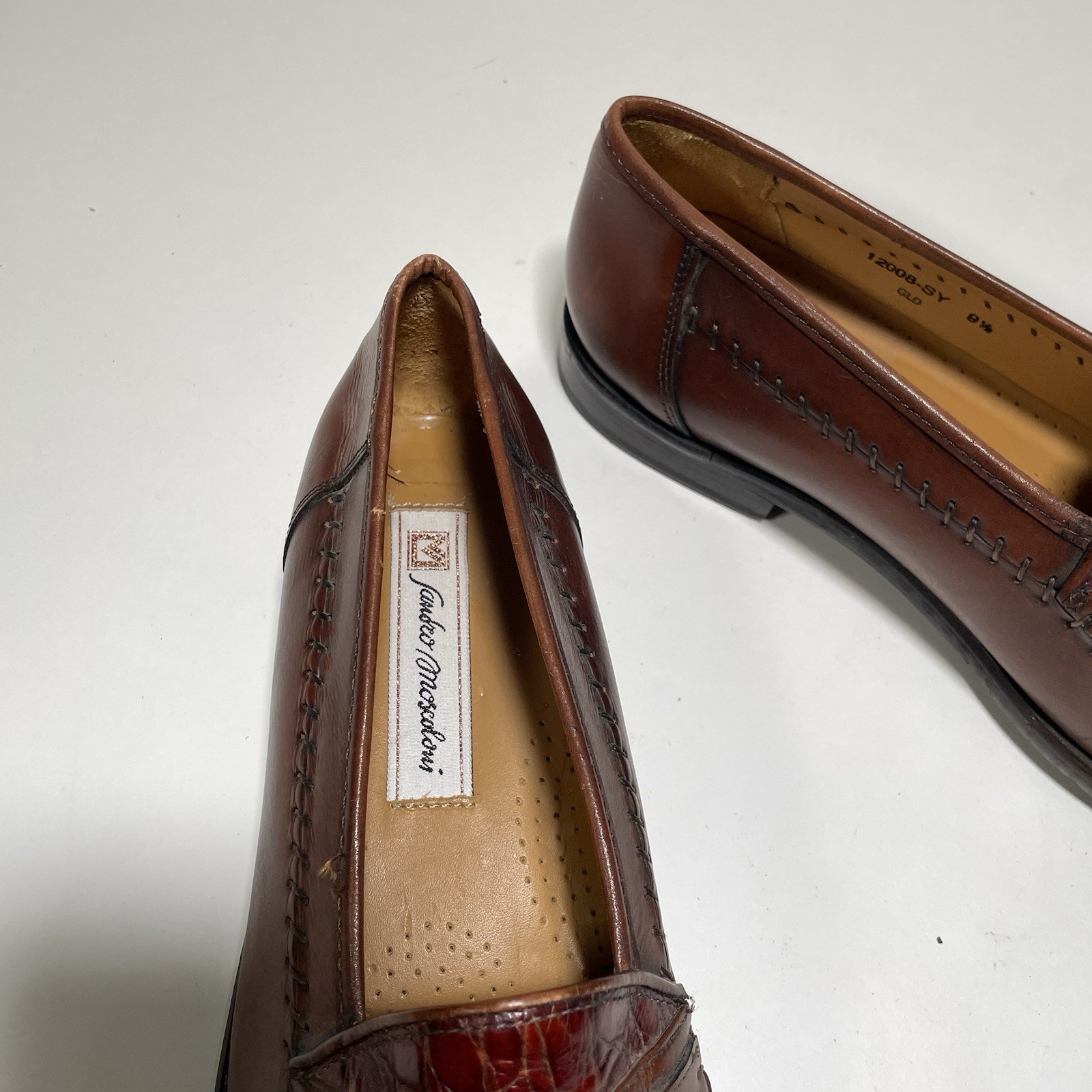 Sandro Moscoloni Men’s Penny Loafers Brown Leather Crocodile Embossed Size 9.5