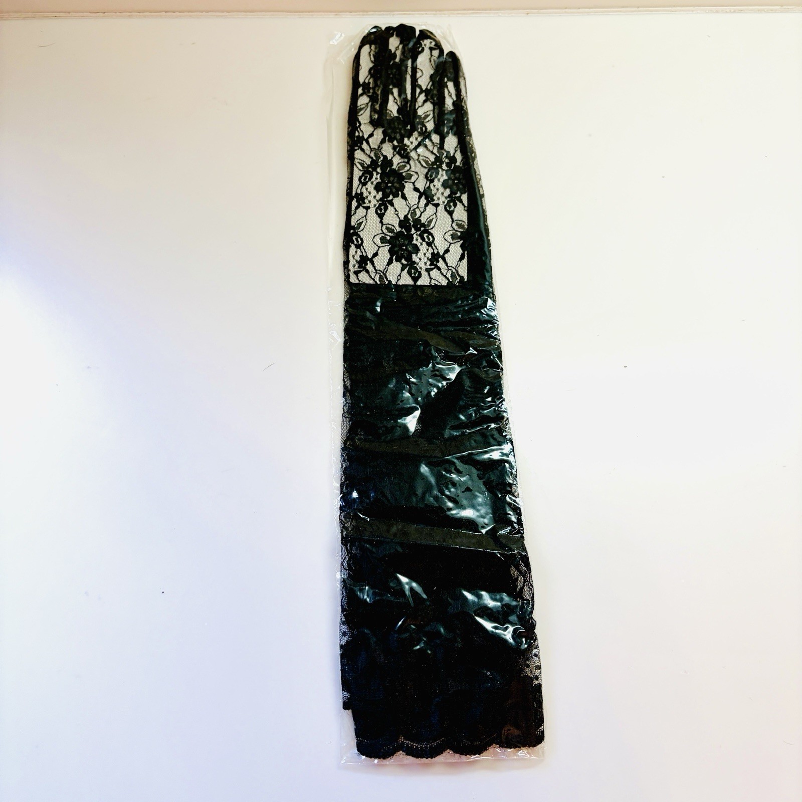 Vtg New Black Lace Gloves Ruffle Wrist Opera Sheer Evening Party Costume Goth