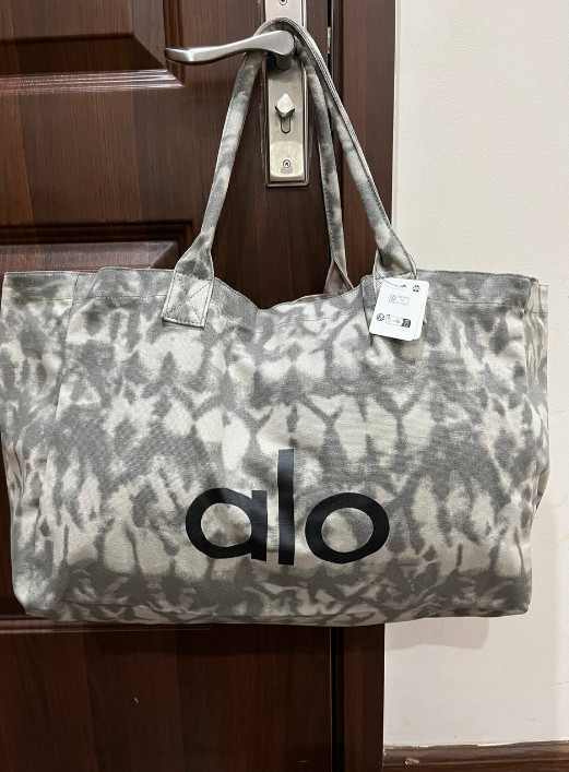 New 2026 Large Alo Yoga Gray Tie Dye Canvas Tote Bag Gym Travel Shopper