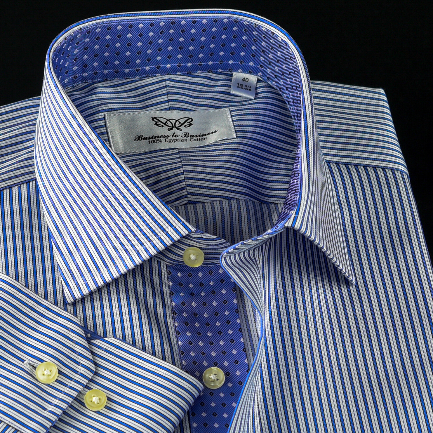 Blue Stripe Formal Business Dress Shirt With Blue Star Inner Lining Design