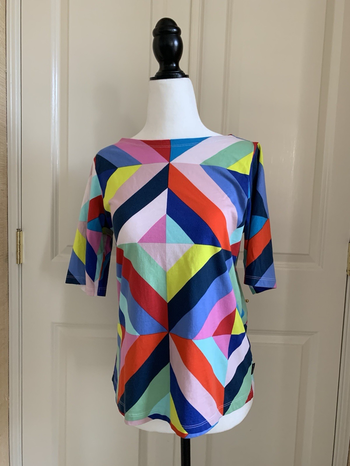 Uniqlo x Marimekko XS Colorful Geometric Print Top 3/4 Sleeve TShirt Rare 2 Find