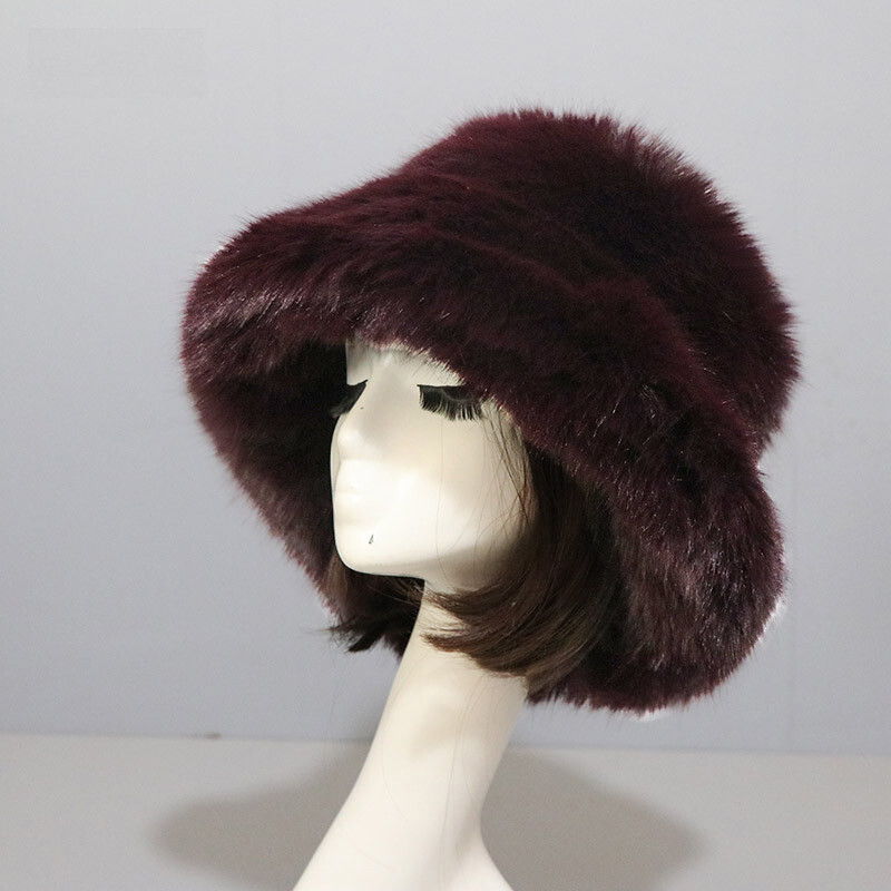 Women’s Fuzzy Bucket Hat Winter Fluffy Furry Plush Faux Fur Hats Fisherman Cap