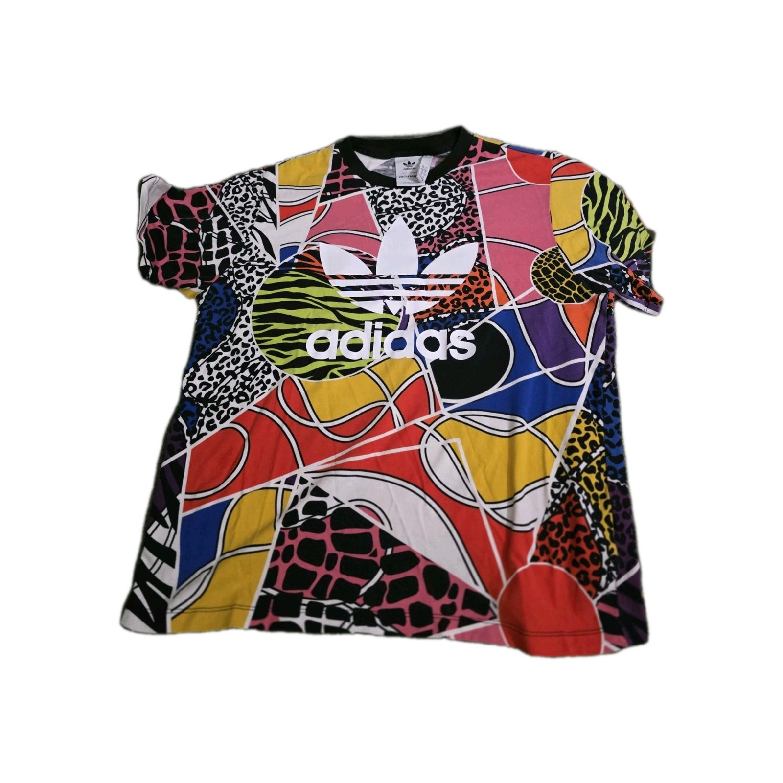Adidas Shirt Women Large Multicolor Rich Mnisi Animal Print Allover Trefoil Logo