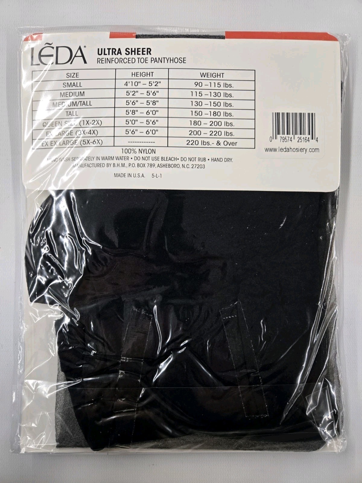 Leda Ultra Sheer Pantyhose Reinforced Toe 525 Size Tall Jet Black
