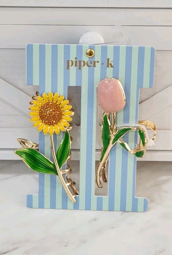 NEW! Piper K Sparkling Sunflower & Tulip Hair Claws Set 2