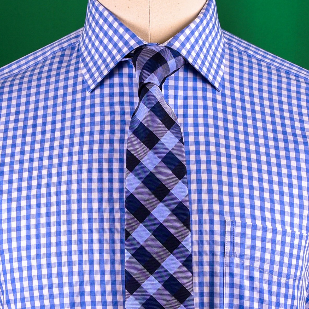 Blue Gingham Check Formal SLIM Dress Shirt Subtle Plaids Windmill inner lining