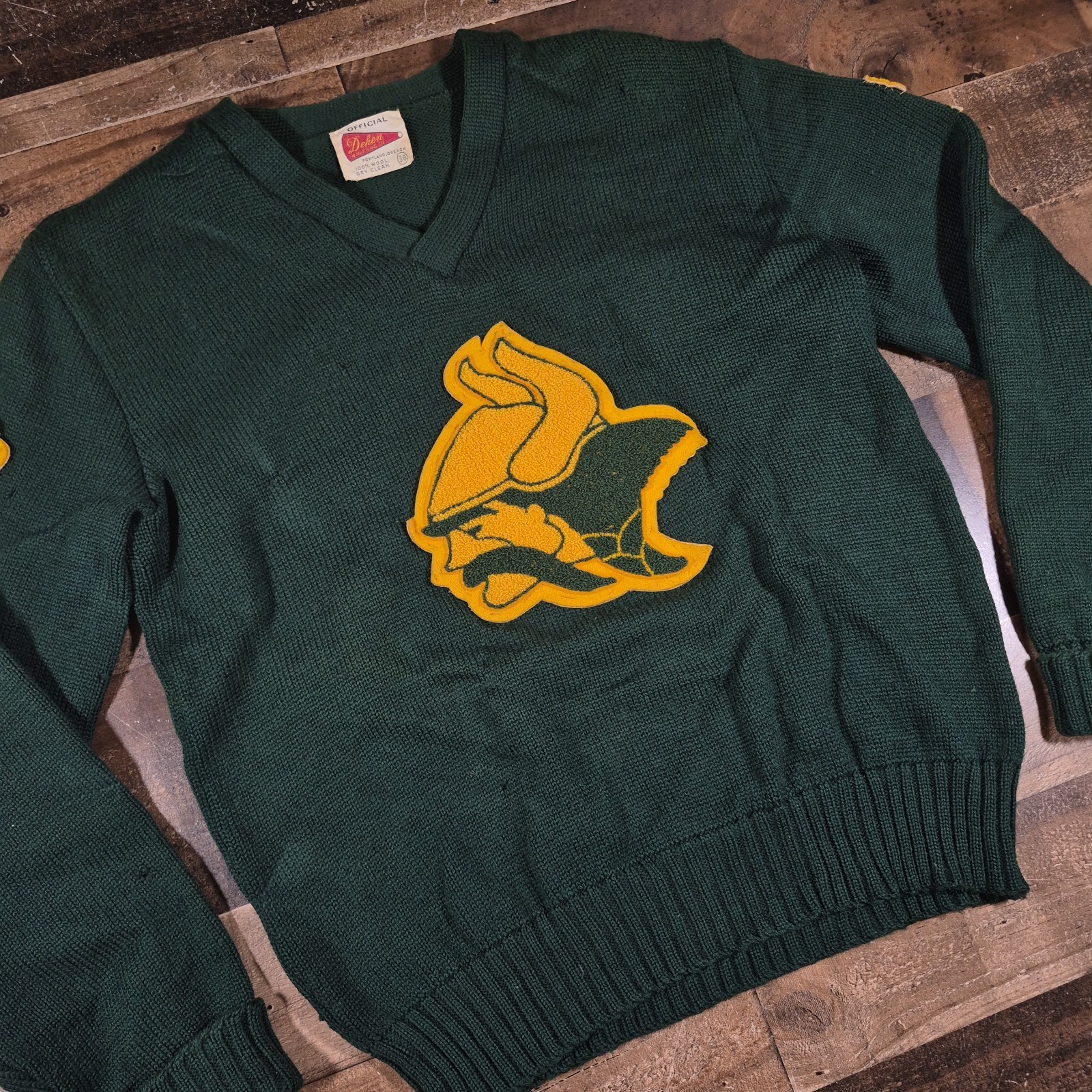 Vintage Letterman Varsity Sweater Womens 38 Green Wool Dehen Knitting 50s School
