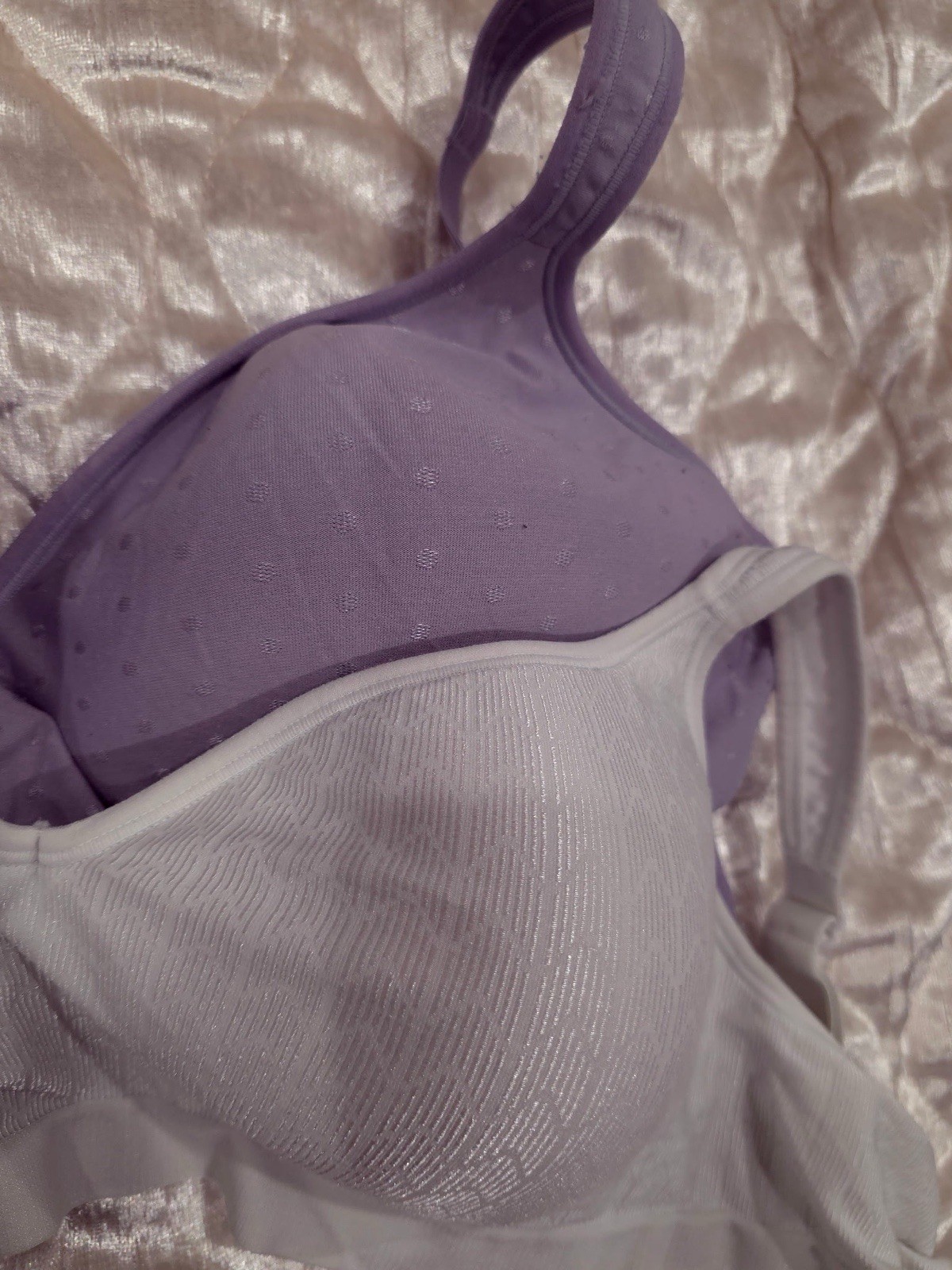 Bali 42D T-Shirt Bras Set Purple & White Adjustable Straps Lightly Lined