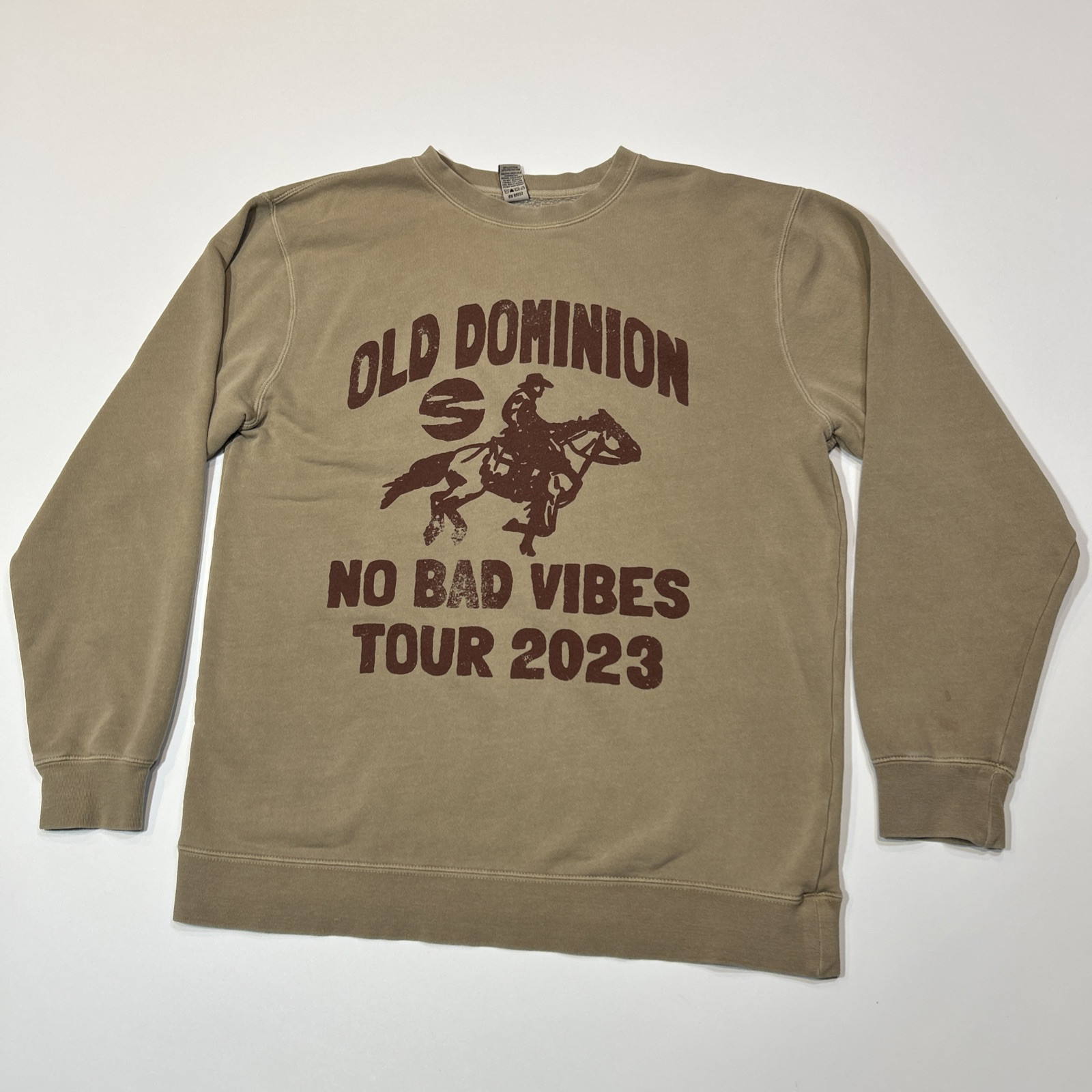 Old Dominion Mens Sweatshirt Large Beige No Bad Vibes World Tour Double Sided