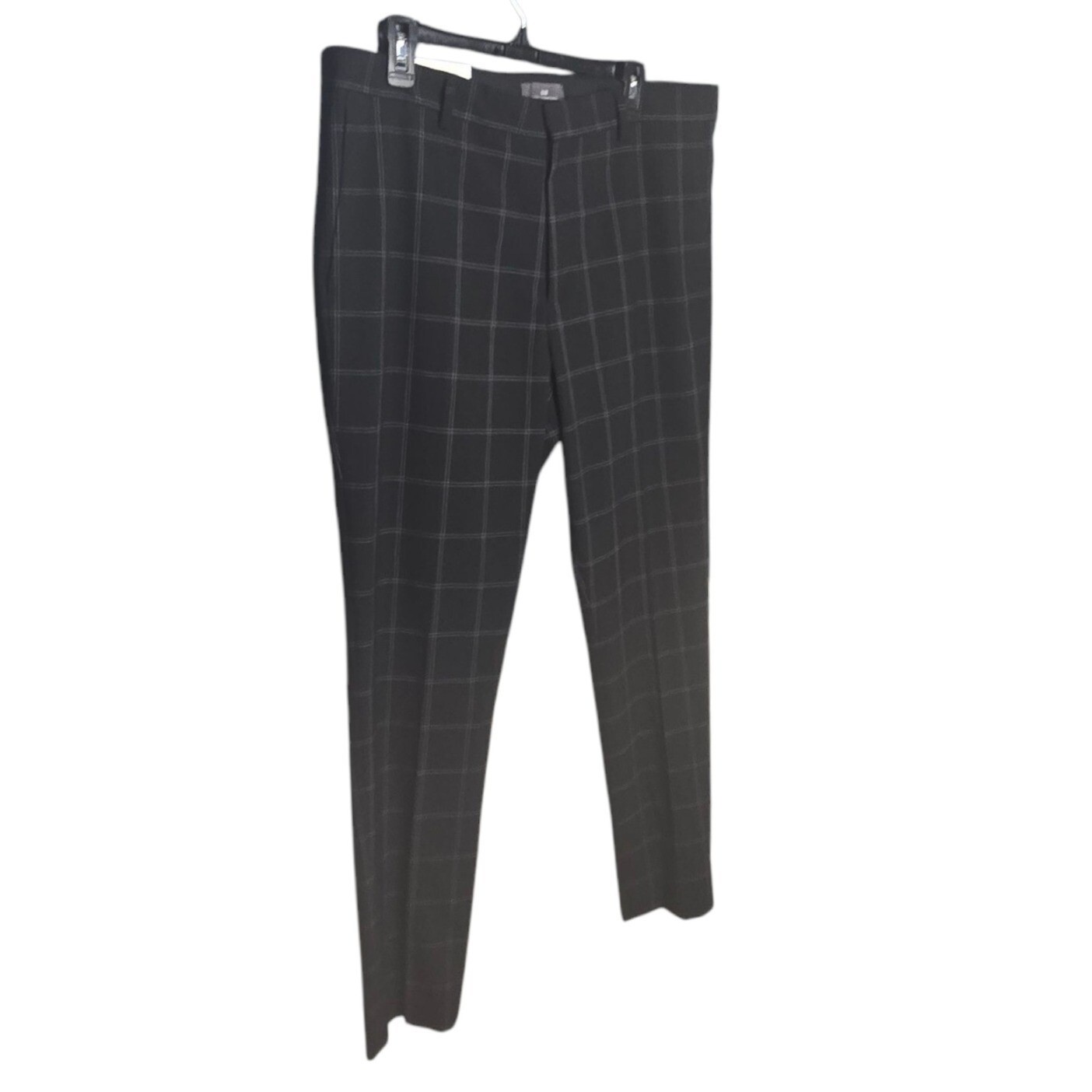 H&M Slim Fit Plaid Career Pants Black Checkered Trousers Womens US 36