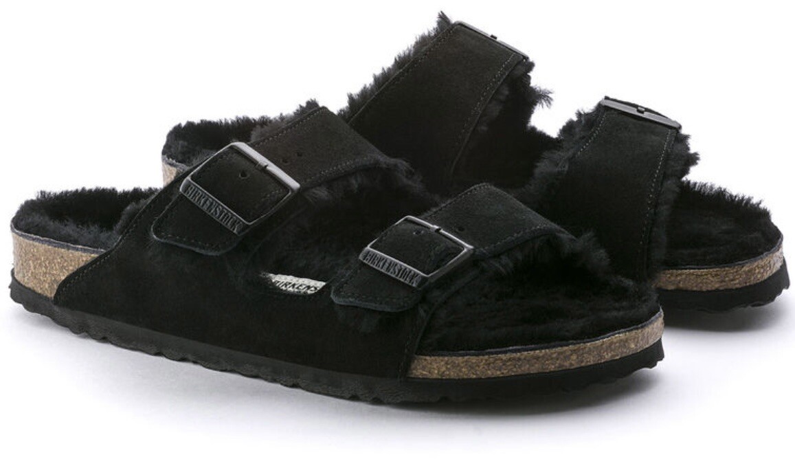 Birkenstock ARIZONA FUR Shearling EU39 BLACK Suede W8/M6 Narrow Sandals BF-39