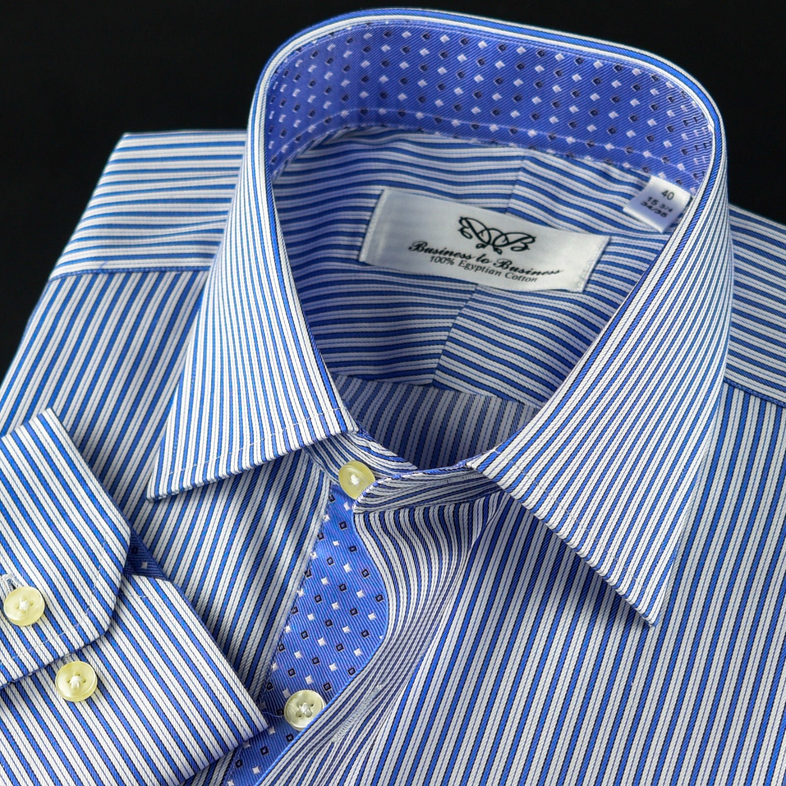 Blue Stripe Formal Business Dress Shirt With Blue Star Inner Lining Design