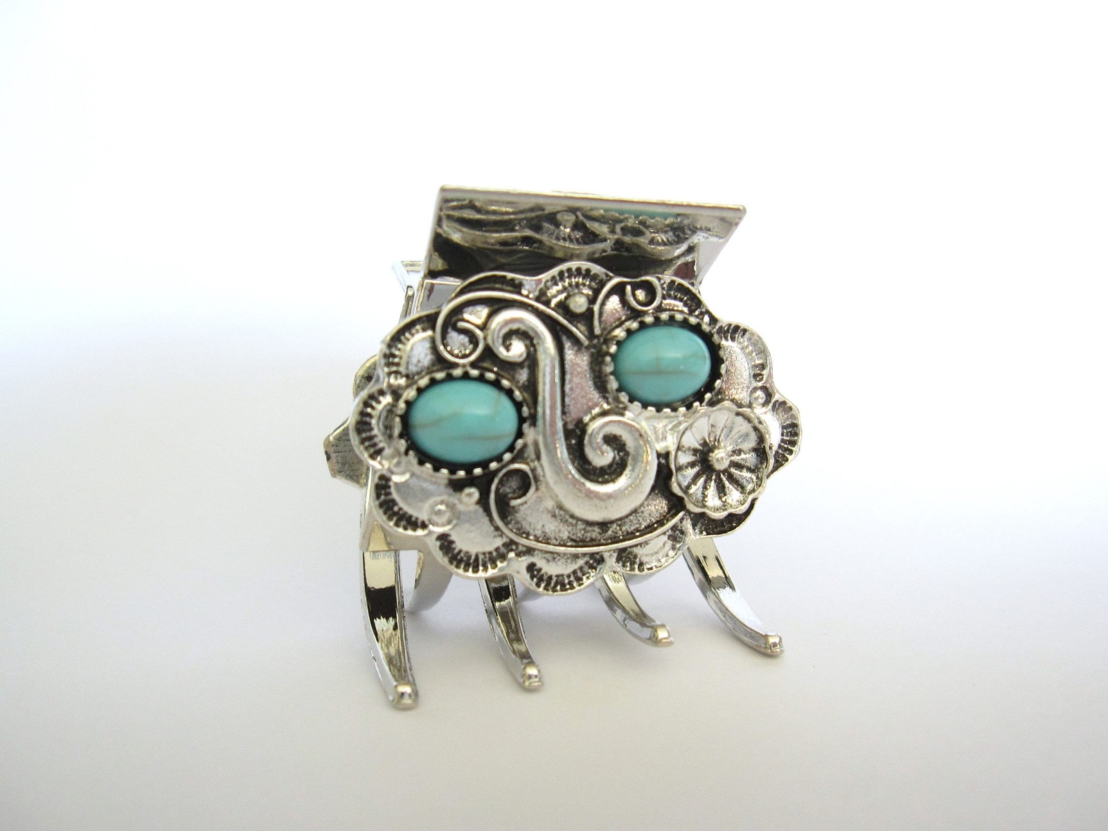 Small/medium turquoise blue silver metal native western hair claw clip