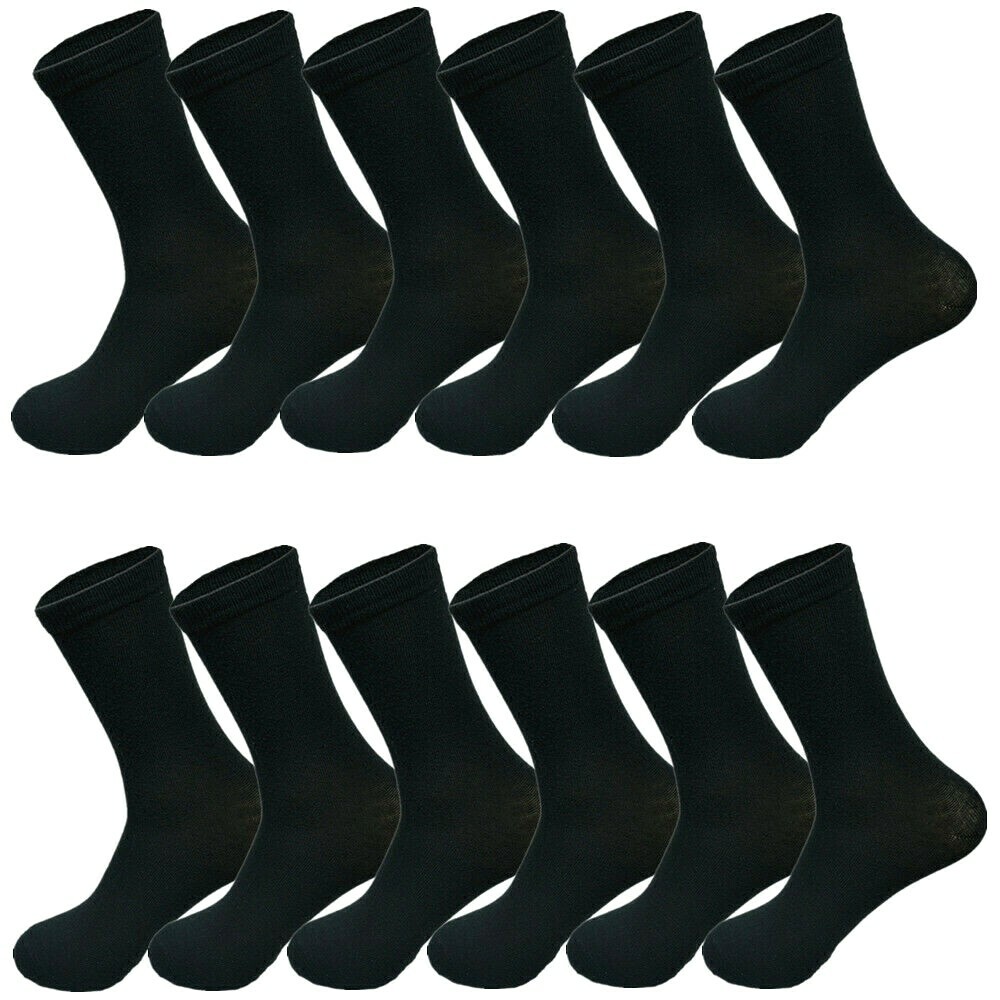 3-12 Pairs Womens Cotton Classic Casual Solid Black Fashion Crew Socks Size 9-11