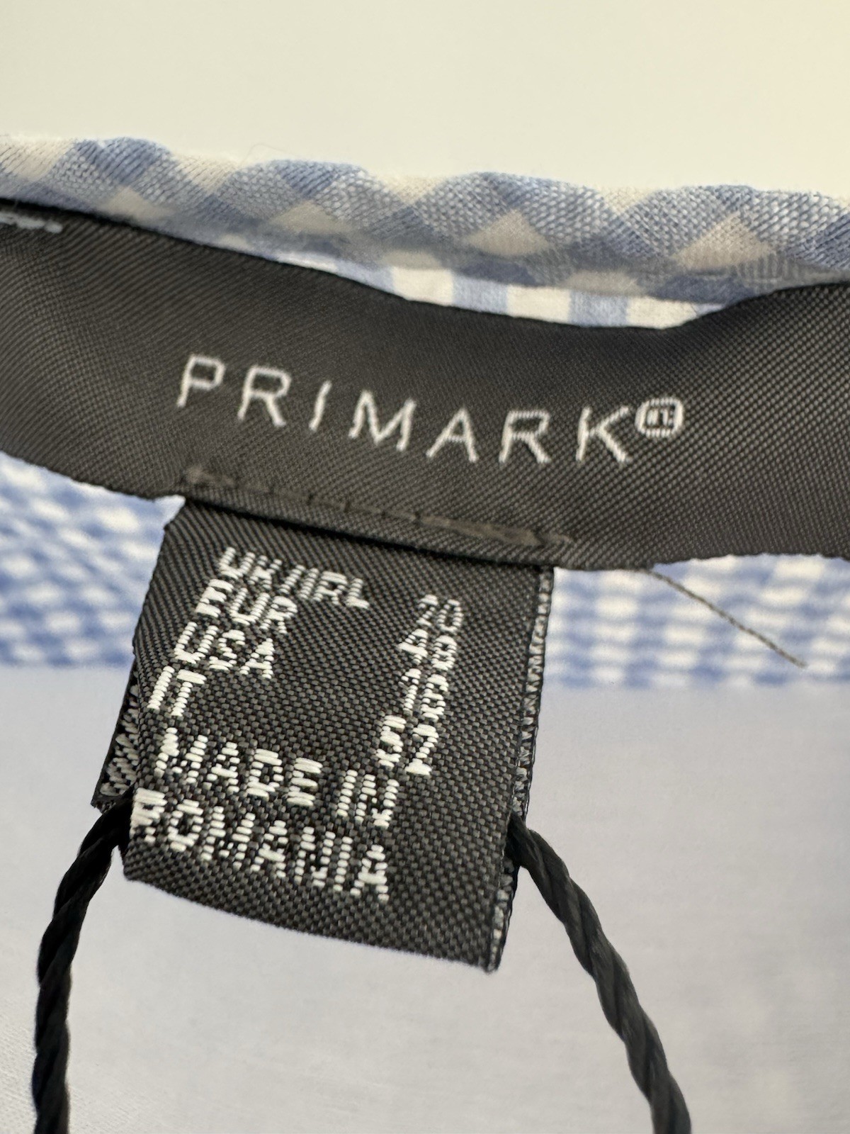 Primark Light Blue Gingham Summer Dress UK 20 Tie Strap Side Zip Lightweight
