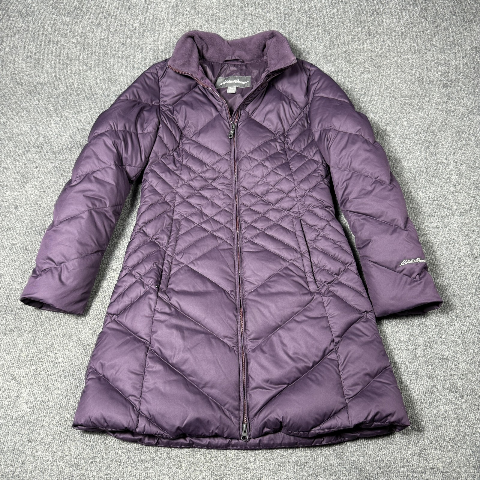 Eddie Bauer Down Puffer Coat Womens Small Purple Quilted Mid Length Warm