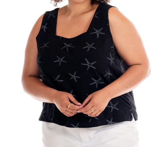 Fresh Produce 2x black starfish jersey cotton $49 boxy tank top nwt new 2x