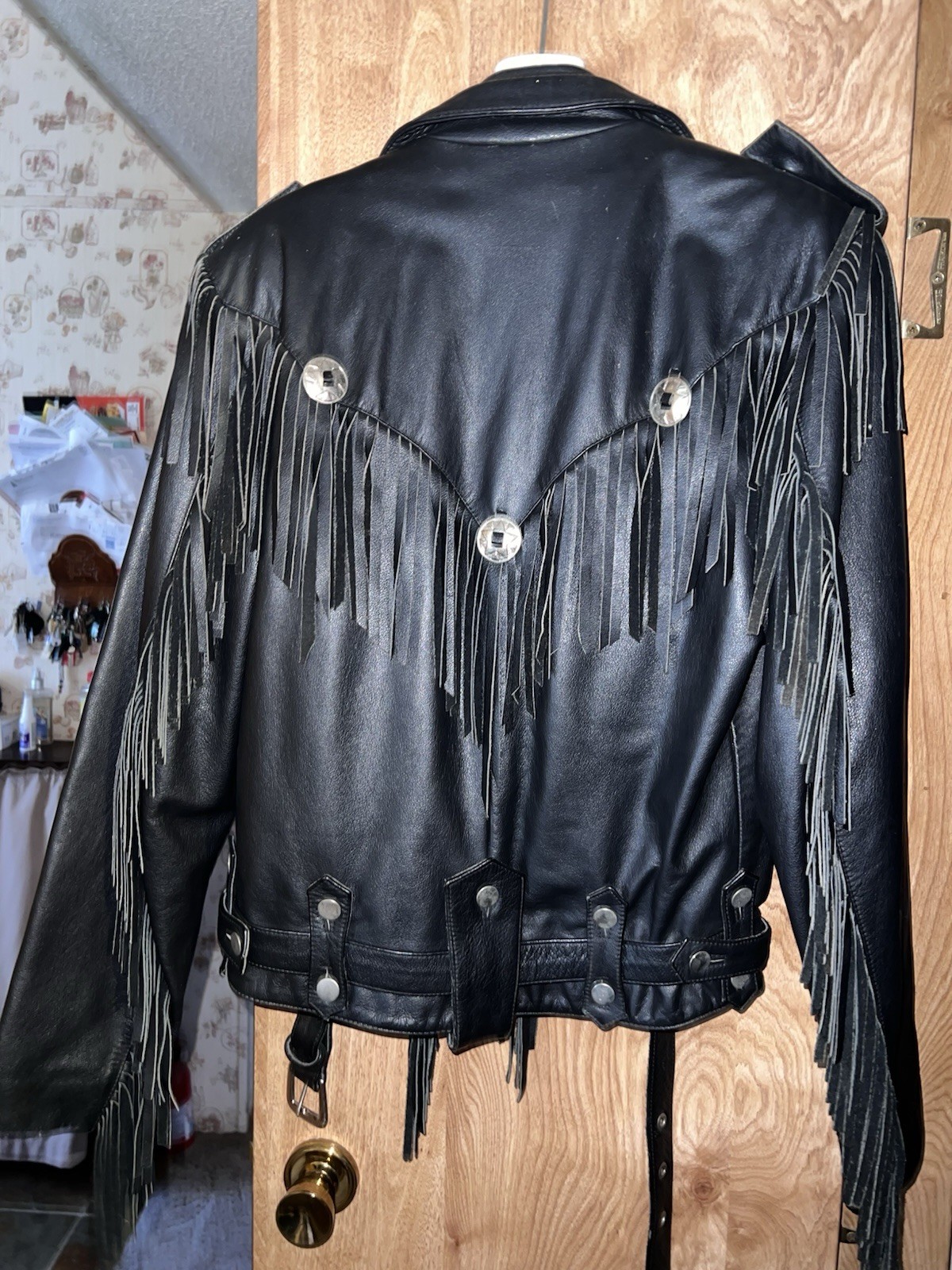 Open Road Women’s Black Leather Fringe Zip Biker Jacket Thinsulate Lined