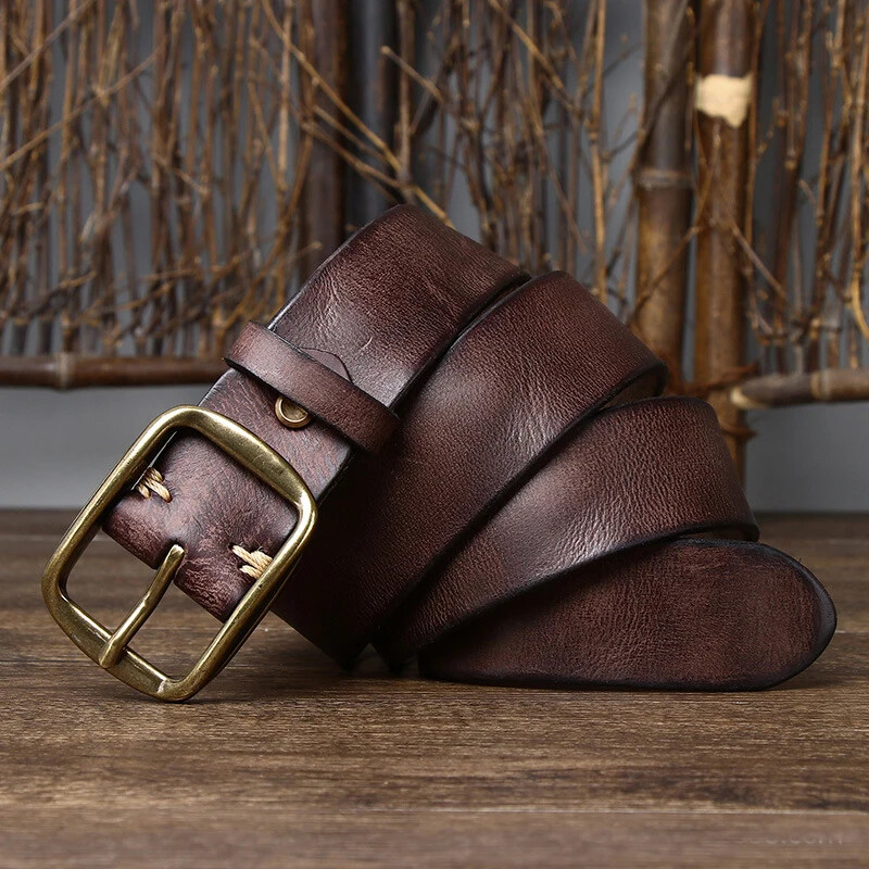 3.8CM Thick Cowhide Genuine Leather Belt Jeans Belt for Men Retro Strap Cintos